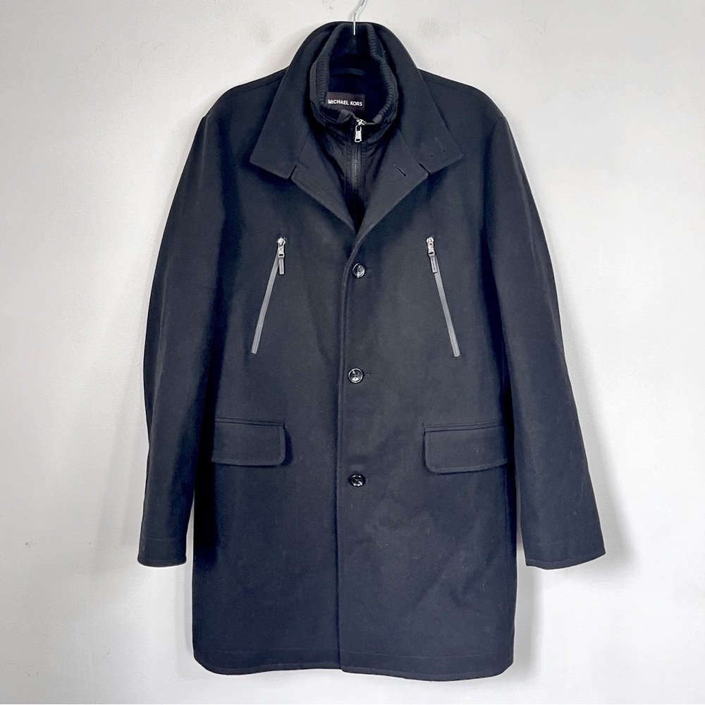 Michael Kors Wool Blend Top Coat Size 40R Water Repellent Dress Coat Mid Length